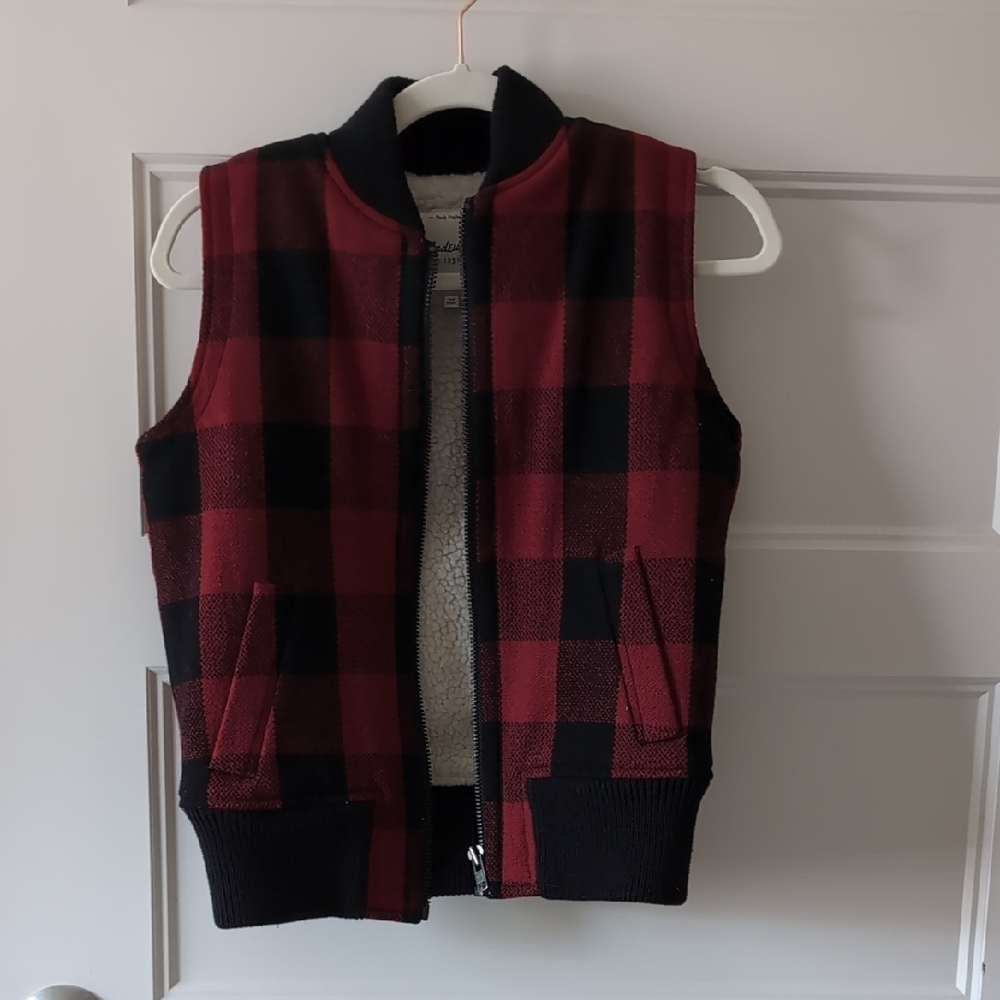 Madewell Red and Black Checkered Vest